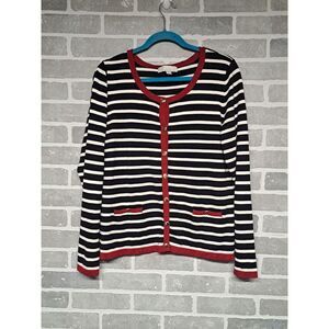 Carolyn Taylor Womens Striped Gold Button‎ Round Neck Cardigan SIze Large